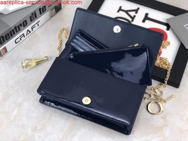 Replica Dior S0204 Lady Dior Pouch Patent Cannage Calfskin Navy Blue 9