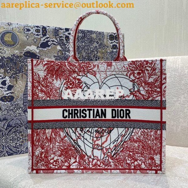 Replica Dior Book Tote bag in Red and White D-Royaume d'Amour Embroide 5