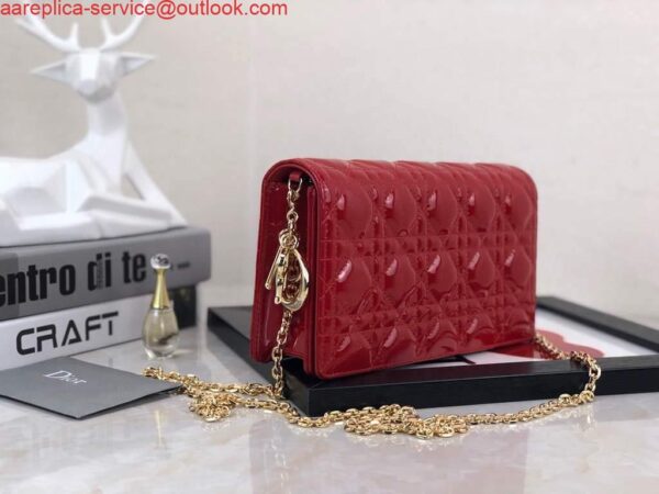 Replica Dior S0204 Lady Dior Pouch Patent Cannage Calfskin Red 3