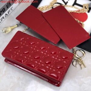 Replica Dior S0204 Lady Dior Pouch Patent Cannage Calfskin Red 2