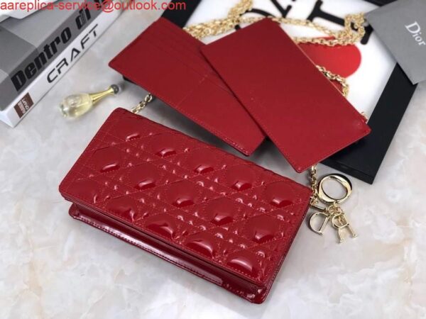 Replica Dior S0204 Lady Dior Pouch Patent Cannage Calfskin Red 4