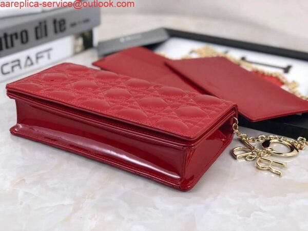 Replica Dior S0204 Lady Dior Pouch Patent Cannage Calfskin Red 5