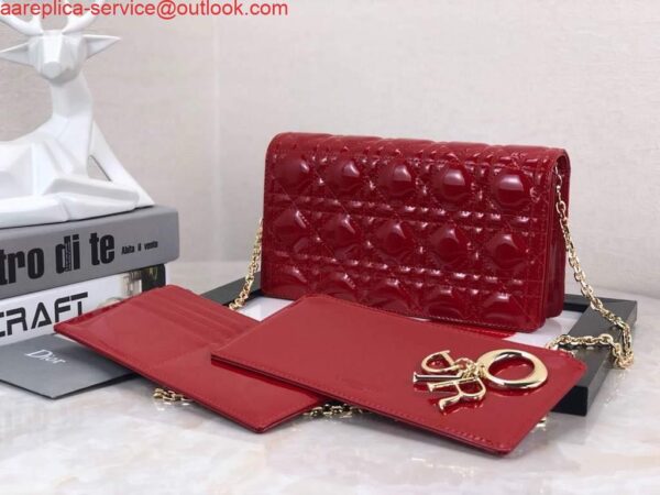 Replica Dior S0204 Lady Dior Pouch Patent Cannage Calfskin Red 6