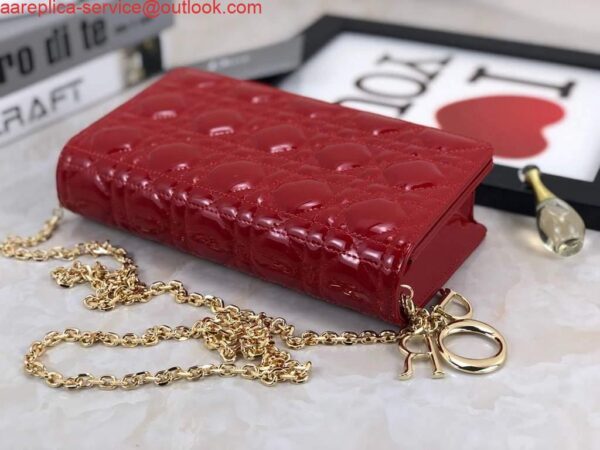 Replica Dior S0204 Lady Dior Pouch Patent Cannage Calfskin Red 8