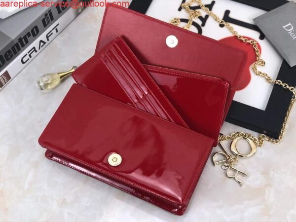 Replica Dior S0204 Lady Dior Pouch Patent Cannage Calfskin Red 9