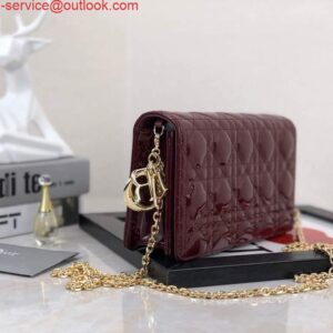 Replica Dior S0204 Lady Dior Pouch Patent Cannage Calfskin Wine Red