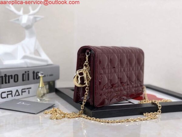 Replica Dior S0204 Lady Dior Pouch Patent Cannage Calfskin Wine Red 3