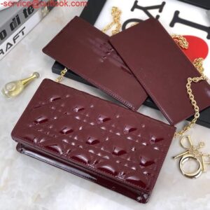 Replica Dior S0204 Lady Dior Pouch Patent Cannage Calfskin Wine Red 2