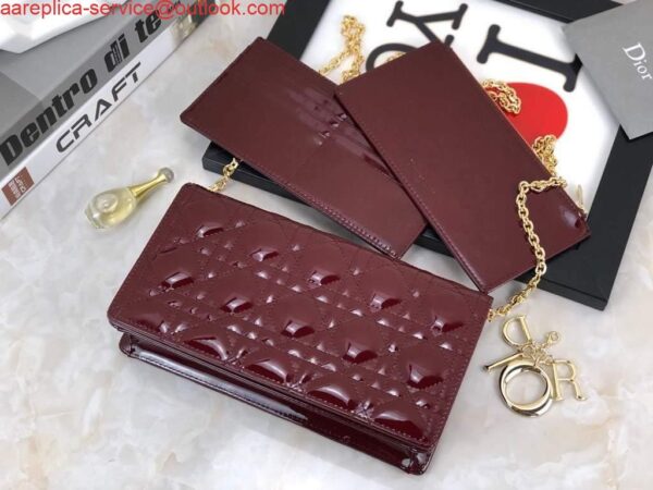 Replica Dior S0204 Lady Dior Pouch Patent Cannage Calfskin Wine Red 4