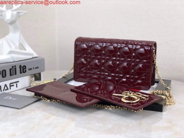 Replica Dior S0204 Lady Dior Pouch Patent Cannage Calfskin Wine Red 6