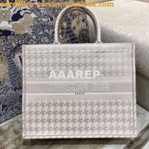 Replica Dior Book Tote bag in Rose Des Vents Houndstooth Embroidery 2