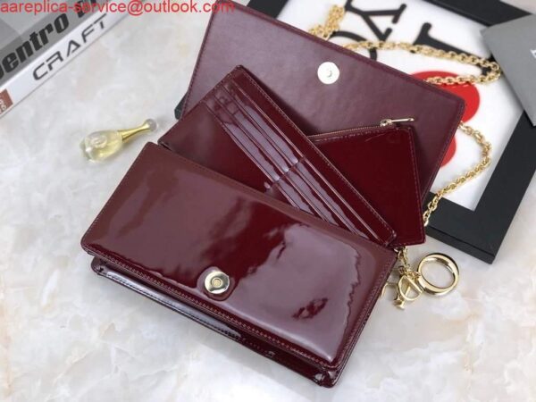 Replica Dior S0204 Lady Dior Pouch Patent Cannage Calfskin Wine Red 9