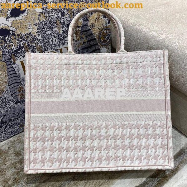 Replica Dior Book Tote bag in Rose Des Vents Houndstooth Embroidery 11