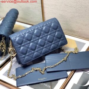 Replica Dior S0204 Lady Dior Pouch Ultramatte Cannage Calfskin Blue