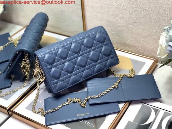 Replica Dior S0204 Lady Dior Pouch Ultramatte Cannage Calfskin Blue 3