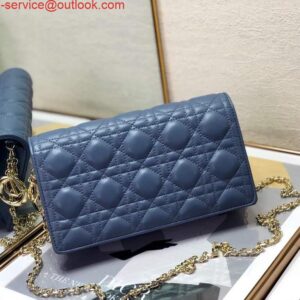 Replica Dior S0204 Lady Dior Pouch Ultramatte Cannage Calfskin Blue 2