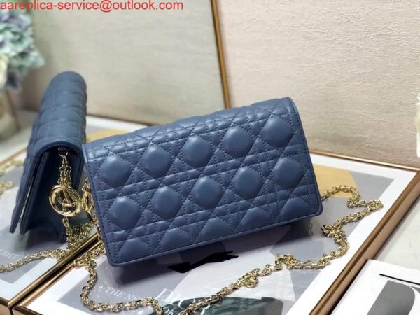 Replica Dior S0204 Lady Dior Pouch Ultramatte Cannage Calfskin Blue 4