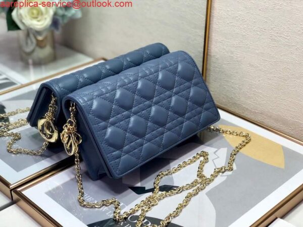 Replica Dior S0204 Lady Dior Pouch Ultramatte Cannage Calfskin Blue 5