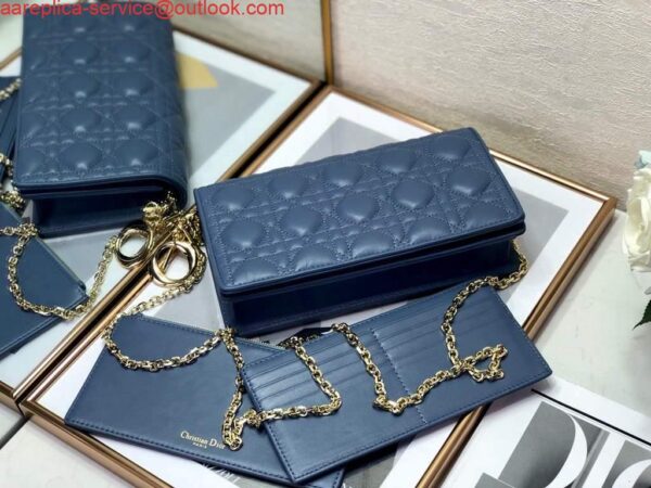 Replica Dior S0204 Lady Dior Pouch Ultramatte Cannage Calfskin Blue 6