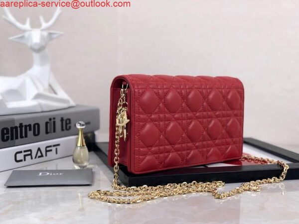 Replica Dior S0204 Lady Dior Pouch Ultramatte Cannage Calfskin Red 2