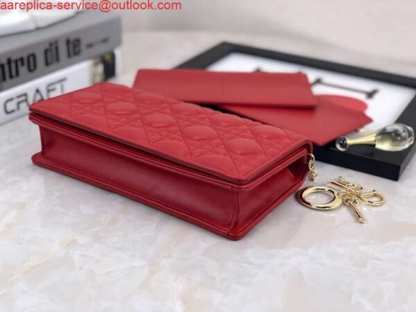 Replica Dior S0204 Lady Dior Pouch Ultramatte Cannage Calfskin Red 3