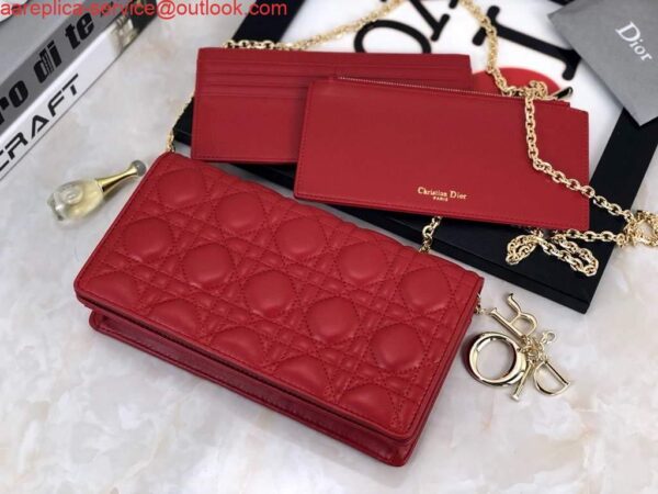 Replica Dior S0204 Lady Dior Pouch Ultramatte Cannage Calfskin Red 6