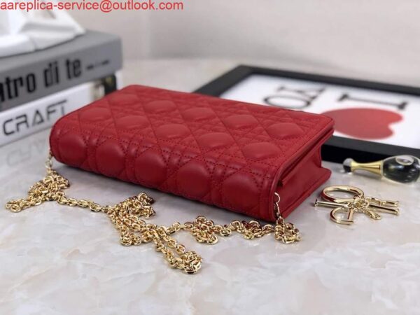 Replica Dior S0204 Lady Dior Pouch Ultramatte Cannage Calfskin Red 7