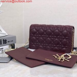 Replica Dior S0204 Lady Dior Pouch Ultramatte Cannage Calfskin Wine red 2