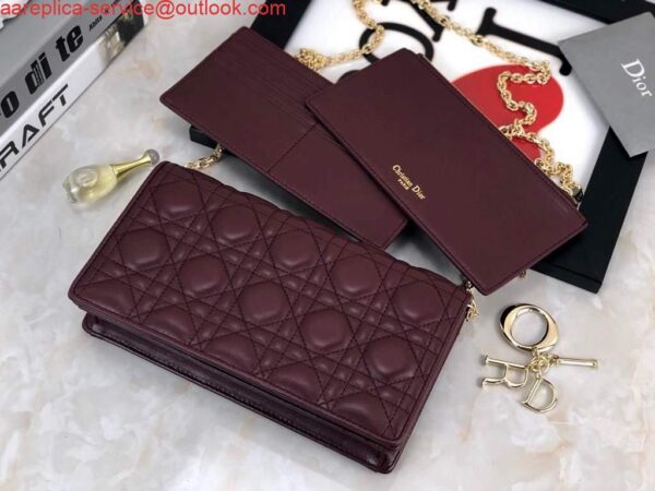 Replica Dior S0204 Lady Dior Pouch Ultramatte Cannage Calfskin Wine red 4