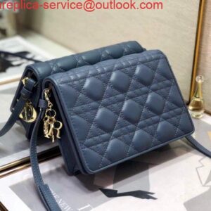 Replica Dior S0855 Dior Lady Dior Pouch Ultramatte Cannage Calfskin Navy Blue