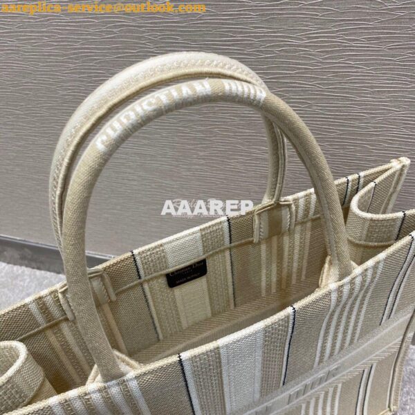 Replica Dior Book Tote Beige Stripes Embroidery Canvas Bag 7