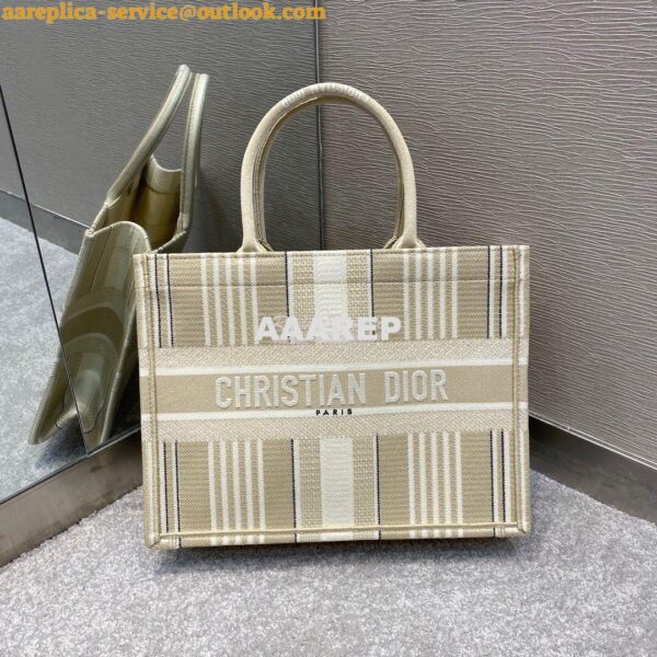 Replica Dior Book Tote Beige Stripes Embroidery Canvas Bag 10