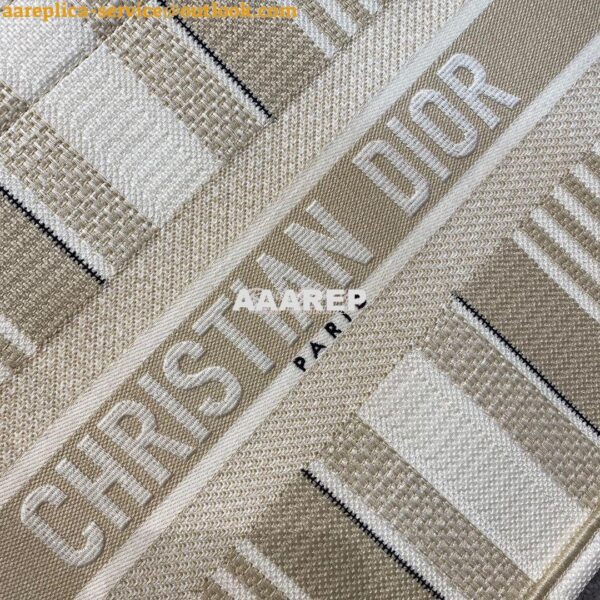 Replica Dior Book Tote Beige Stripes Embroidery Canvas Bag 11