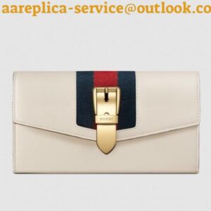 Replica Gucci Web Sylvie Leather Continental Wallet 476084 White 2017