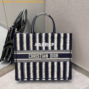 Replica Dior Book Tote Blue D-Stripes Embroidery Canvas Bag