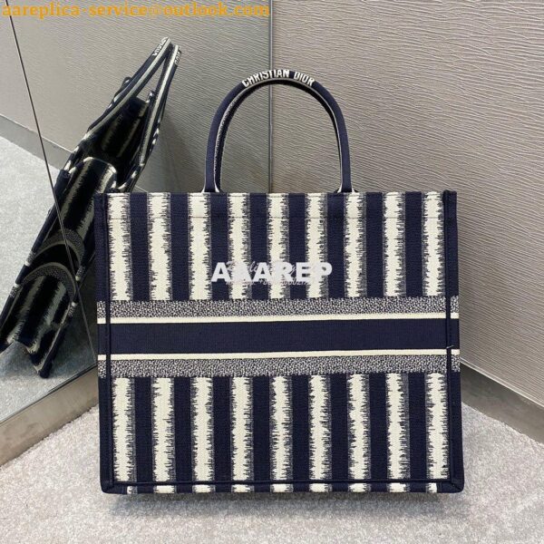 Replica Dior Book Tote Blue D-Stripes Embroidery Canvas Bag 7