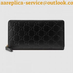 Replica Gucci Zip Around Wallet In Black Guccissima Leather 2