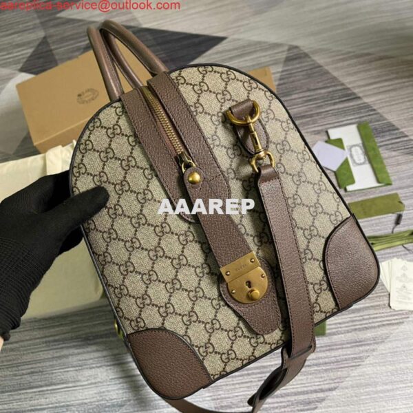 Replica Gucci 645021 GG Duffle Bag With Web Leather Brown 4