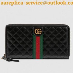 Replica Gucci Zip Around Wallet In Black Quilted Leather