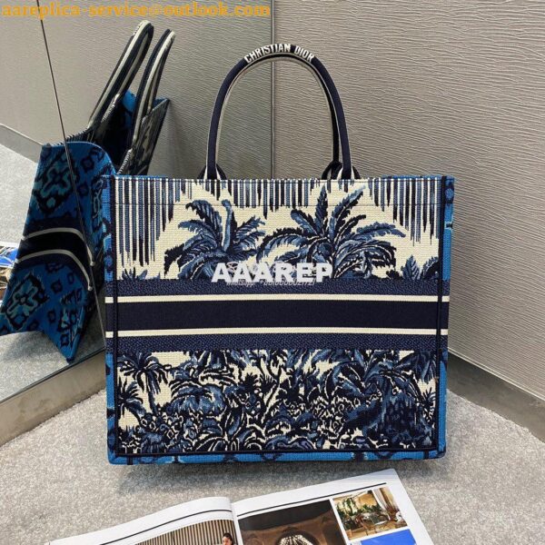 Replica Dior Book Tote Blue Dior Palms Embroidery Canvas Bag 11