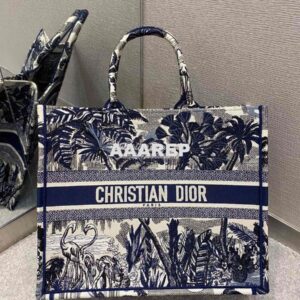 Replica Dior Book Tote Blue Palm Tree Toile de Jouy Embroidery Canvas