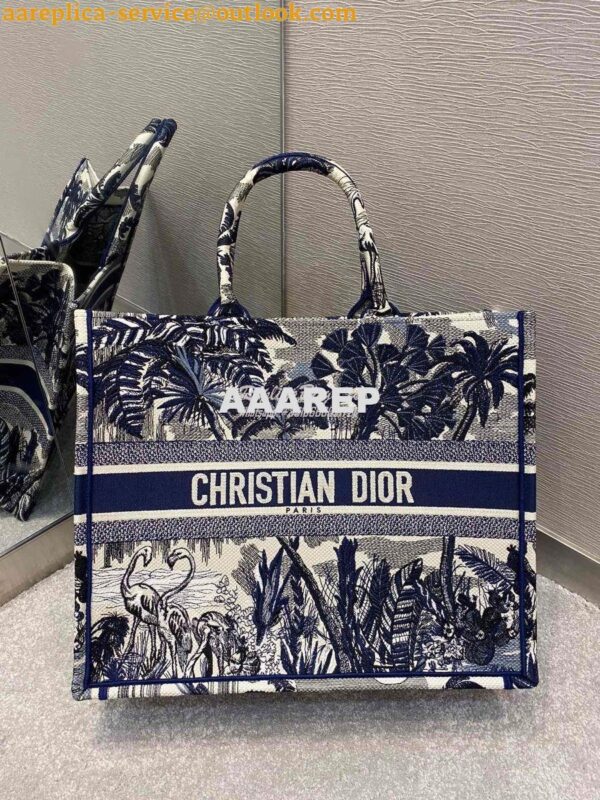 Replica Dior Book Tote Blue Palm Tree Toile de Jouy Embroidery Canvas 3