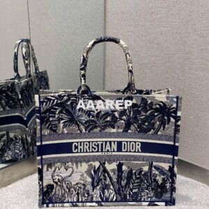 Replica Dior Book Tote Blue Palm Tree Toile de Jouy Embroidery Canvas 2