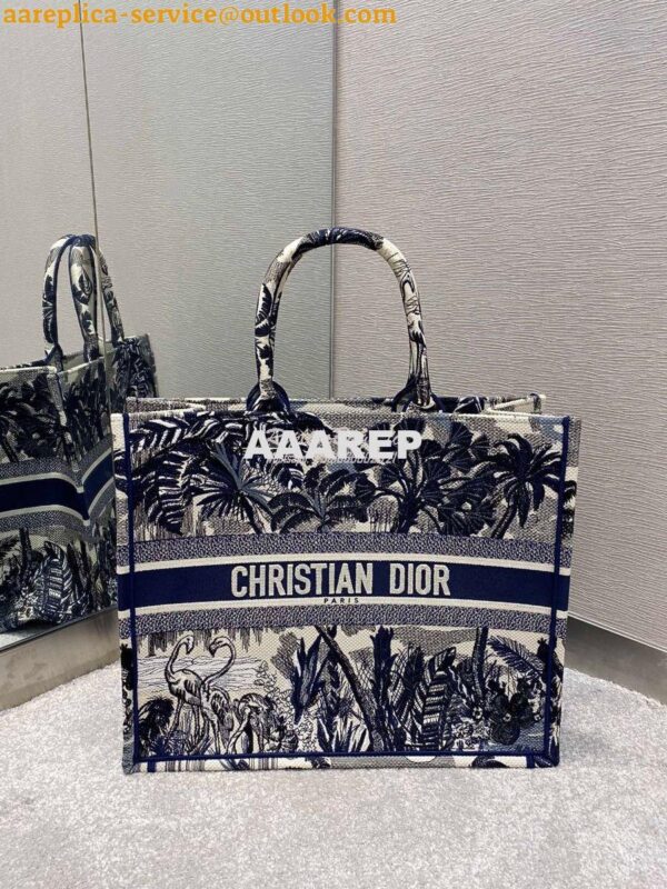 Replica Dior Book Tote Blue Palm Tree Toile de Jouy Embroidery Canvas 4