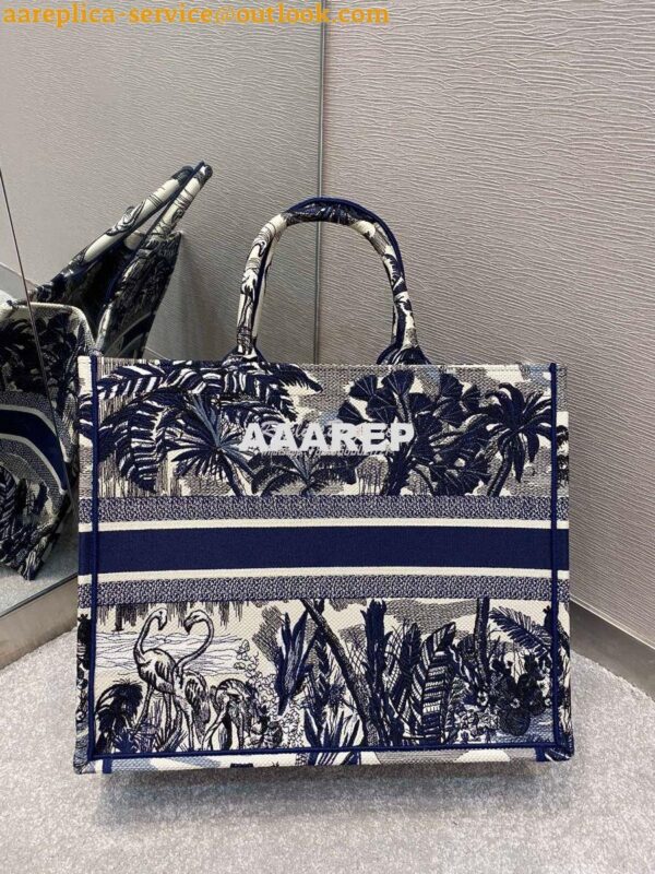 Replica Dior Book Tote Blue Palm Tree Toile de Jouy Embroidery Canvas 11