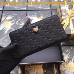 Replica Gucci Zip Around Wallet With Cat In Black Signature Leather 2