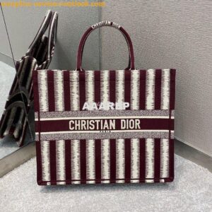 Replica Dior Book Tote Burgundy D-Stripes Embroidery Canvas Bag