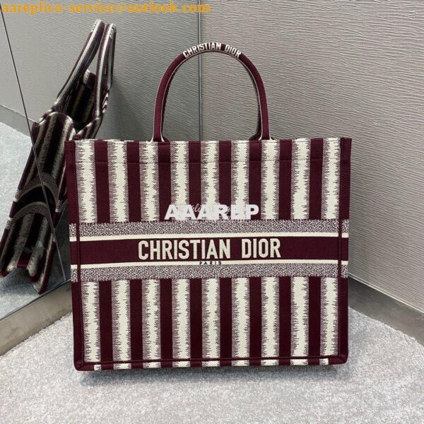 Replica Dior Book Tote Burgundy D-Stripes Embroidery Canvas Bag 3