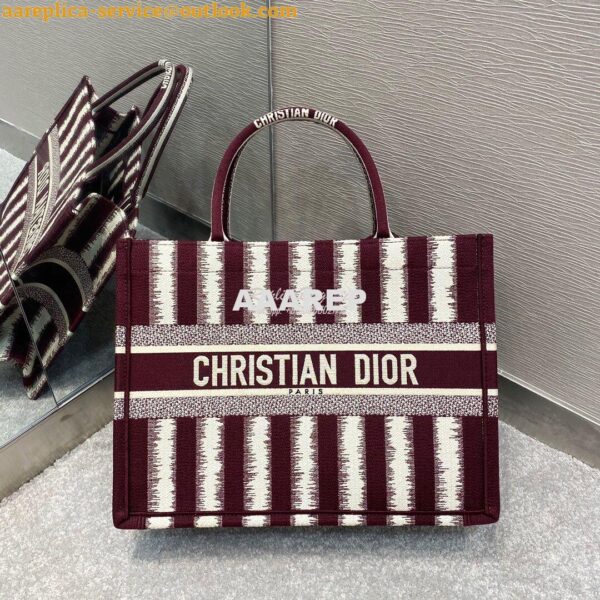 Replica Dior Book Tote Burgundy D-Stripes Embroidery Canvas Bag 11