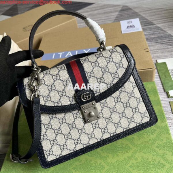 Replica Gucci 651055 Ophidia GG small top handle bag Beige and Black 5